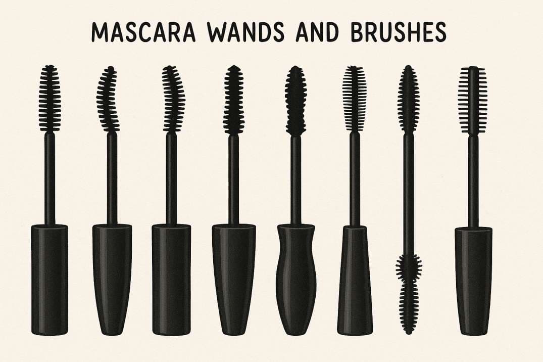 Illustration showing various mascara wand shapes